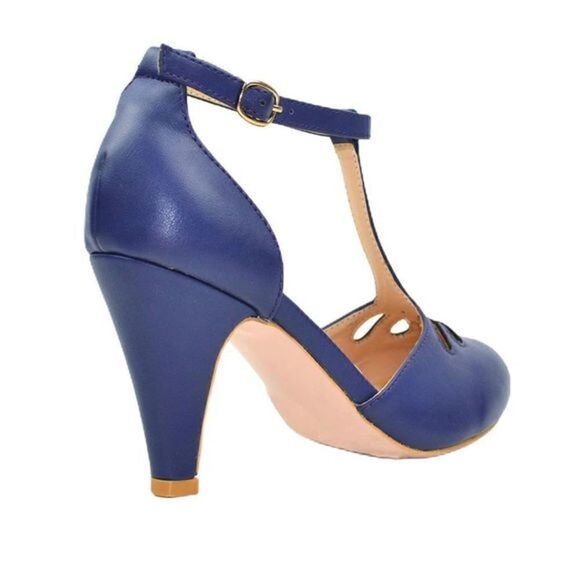 CHASE & Chloe New Kimmy-36 Women's Teardrop Cut Out T-Strap Mid Heel Dre… - Picture 8 of 12